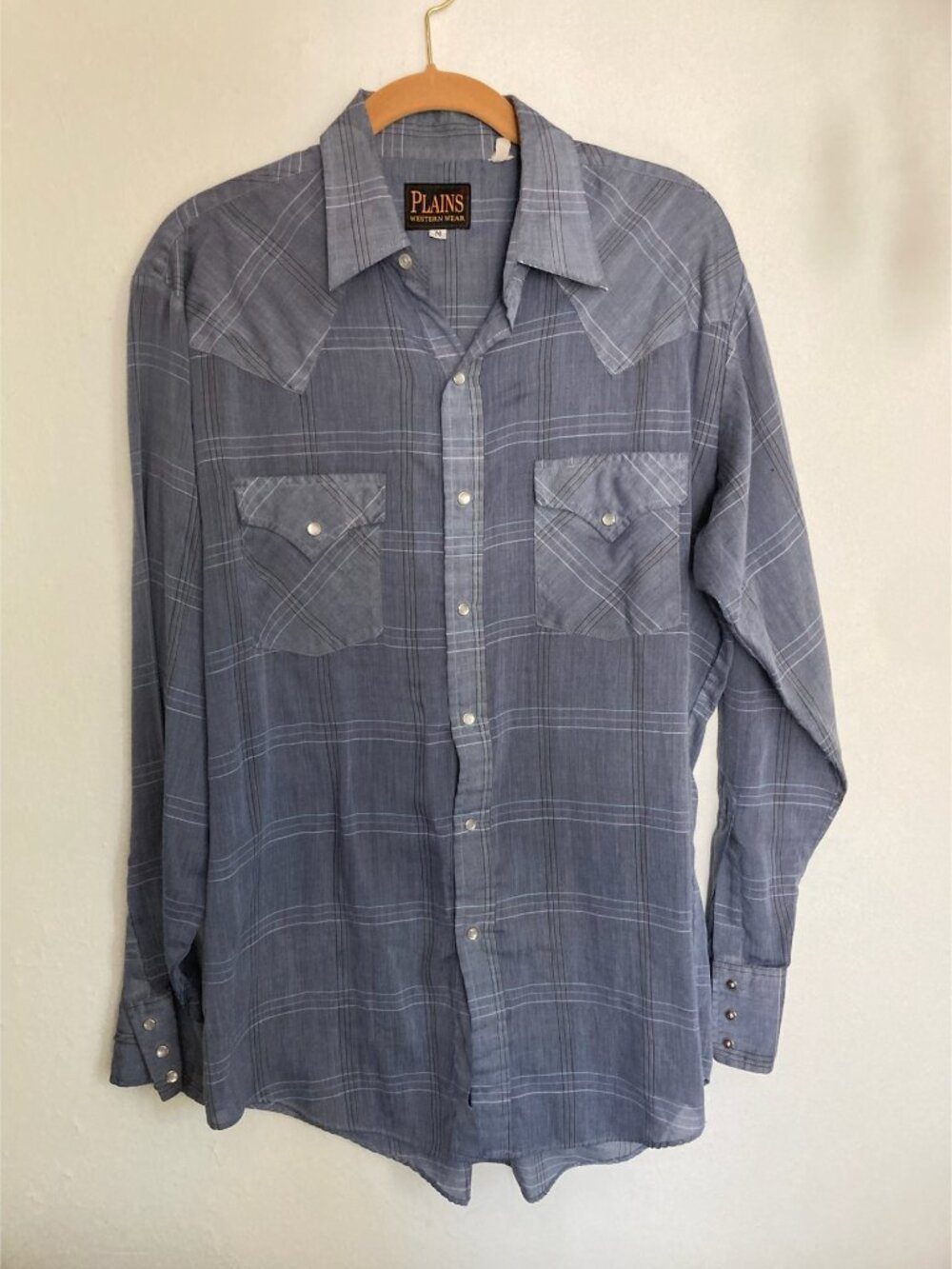 Men's Vintage Pearl Snap - Plains Westernwear, Plaid Long Sleeve Shirt, Medium
